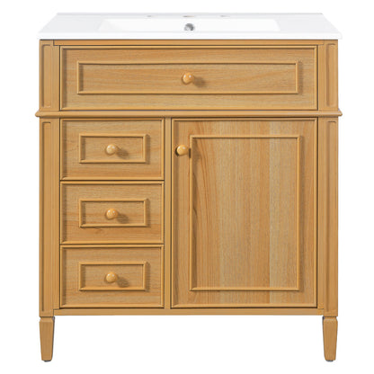 30" Bathroom Vanity with Sink - Wood Cabinet, Soft-Close Drawers & Door