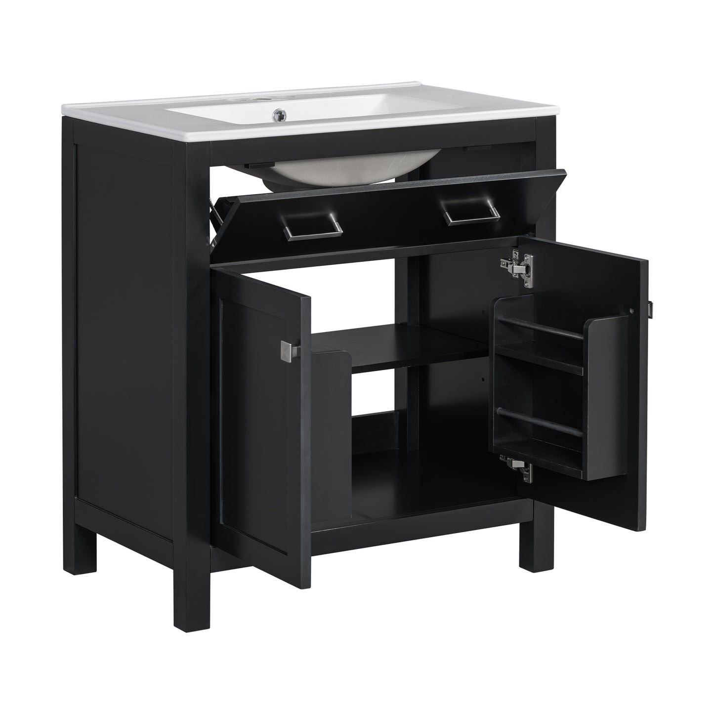 60  Modern Black Bathroom Vanity Set With Double Vanities  Separate , Double Ceramic Sinks, Adjustable Shelf, Soft Close Doors And Flip Drawer Modern Bathroom Solution For Spacious Bathrooms