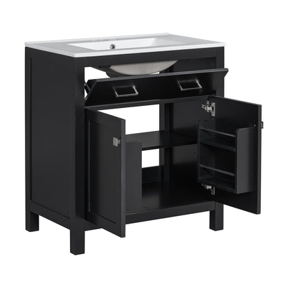 60  Modern Black Bathroom Vanity Set With Double Vanities  Separate , Double Ceramic Sinks, Adjustable Shelf, Soft Close Doors And Flip Drawer Modern Bathroom Solution For Spacious Bathrooms