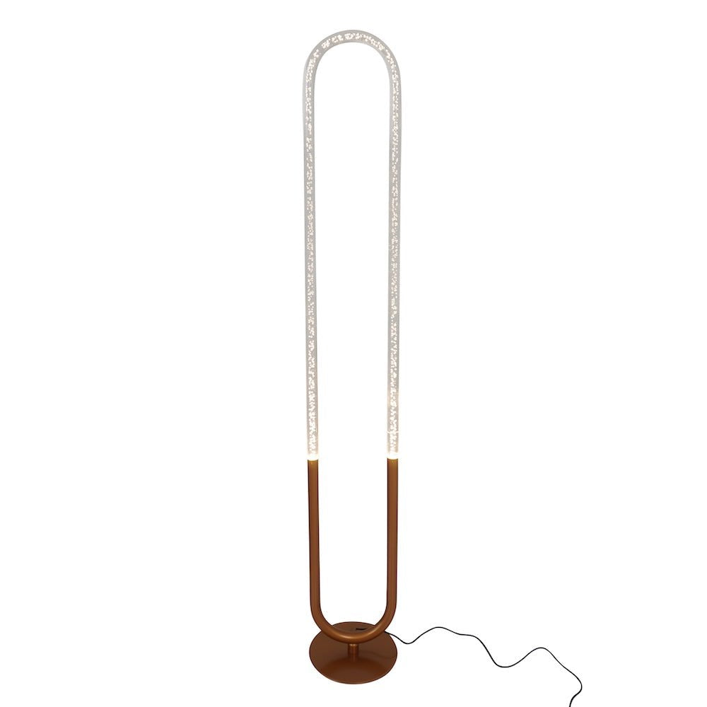 Zeon LED Arc Floor Lamp - 60-Inch, U-Shape, Coarse Gold & Clear Acrylic, 6W, No Bulb Needed