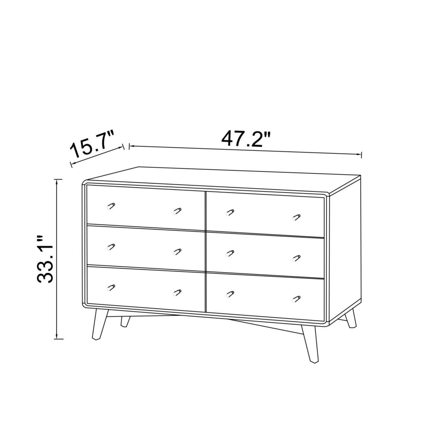 Mid-Century Modern 6-Drawer Solid Wood Dresser - Dark Brown & White Bedroom Chest