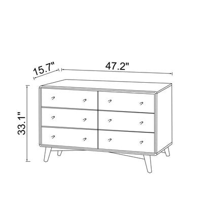 Mid-Century Modern 6-Drawer Solid Wood Dresser - Dark Brown & White Bedroom Chest