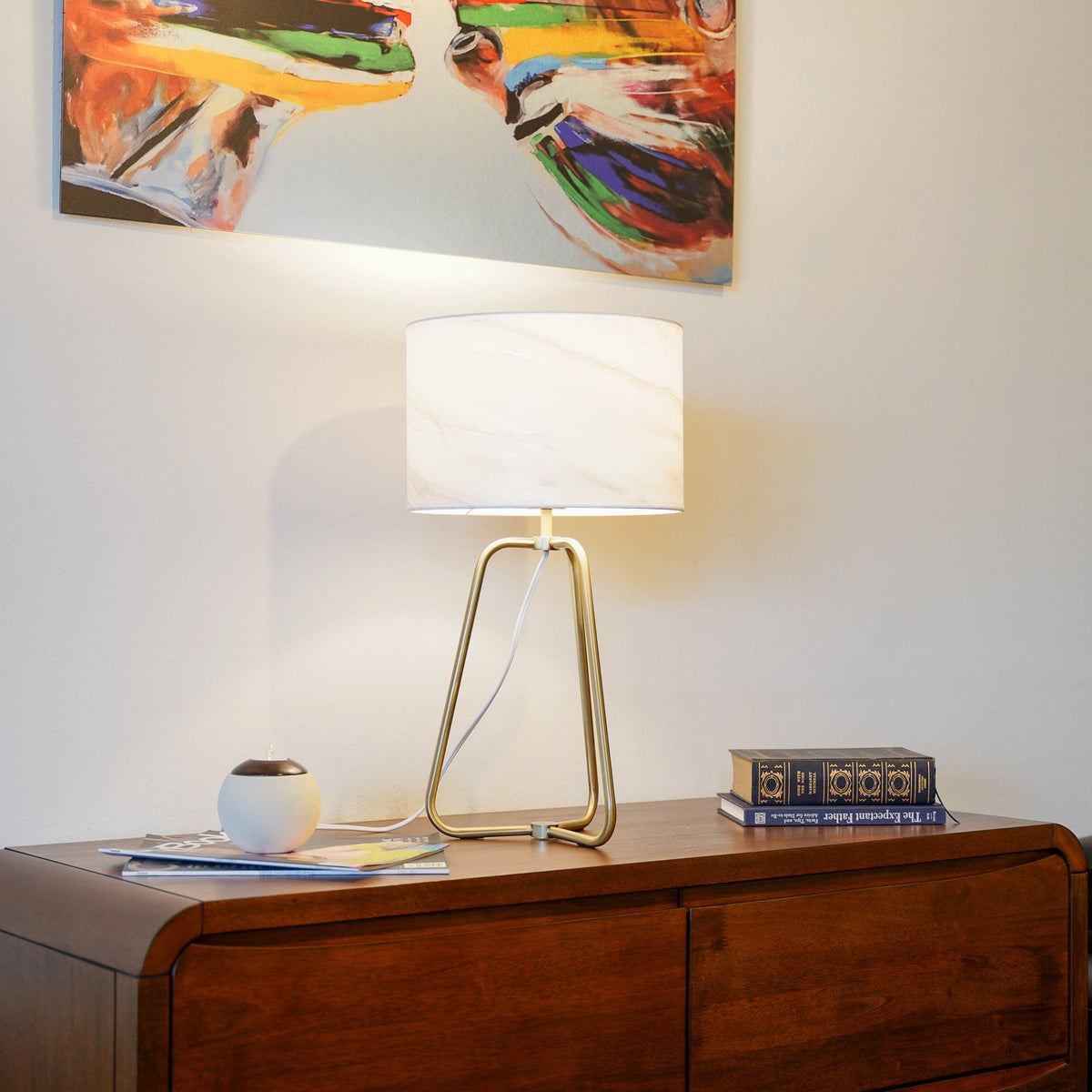 Marble Table Lamp with Bronze Base - Modern Desk Lamp for Bedroom & Living Room