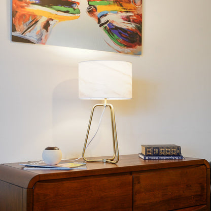 Marble Table Lamp with Bronze Base - Modern Desk Lamp for Bedroom & Living Room