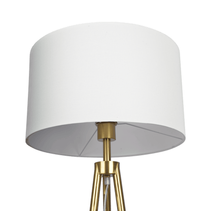 Gold Tripod Floor Lamp - Black Metal Legs, White Fabric Shade, E26