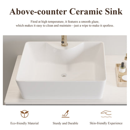 36  Wall-Mounted Bathroom Vanity With Vessel Ceramic Sink & Plywood Countertop -Soft-Close Door & Drawers, Floating Design