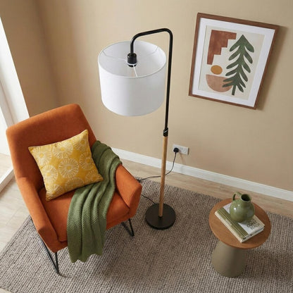 Lior Arc Floor Lamp - 59-Inch, Cylinder Shade, Wooden Pole, E26, Foot Switch, Black