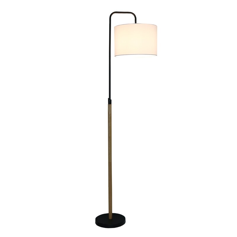 Lior Arc Floor Lamp - 59-Inch, Cylinder Shade, Wooden Pole, E26, Foot Switch, Black