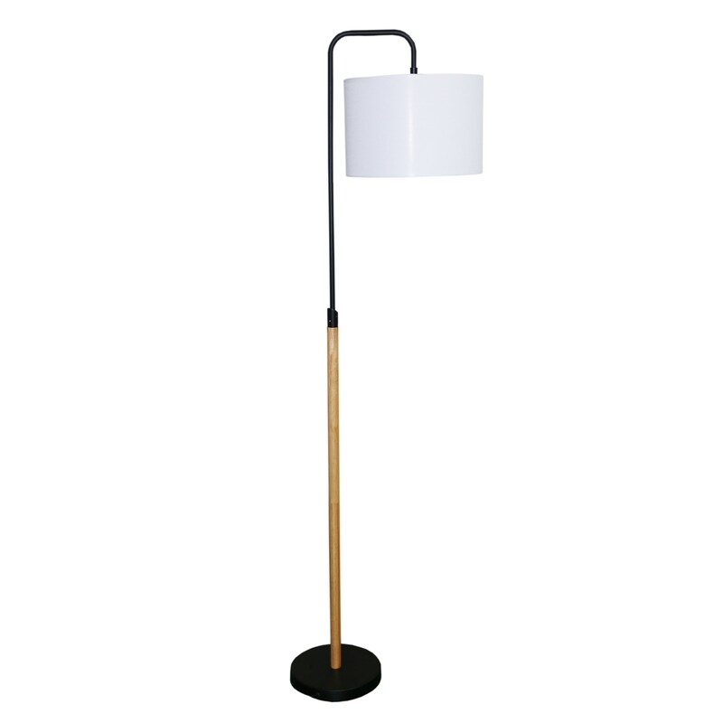 Lior Arc Floor Lamp - 59-Inch, Cylinder Shade, Wooden Pole, E26, Foot Switch, Black