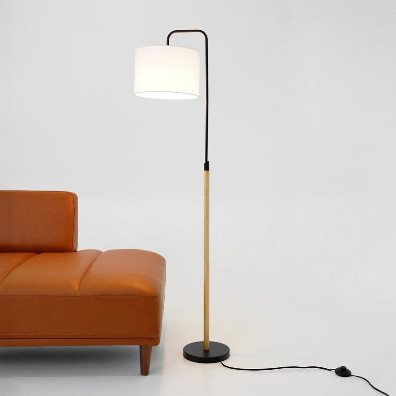 Lior Arc Floor Lamp - 59-Inch, Cylinder Shade, Wooden Pole, E26, Foot Switch, Black
