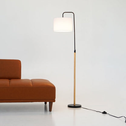Lior Arc Floor Lamp - 59-Inch, Cylinder Shade, Wooden Pole, E26, Foot Switch, Black