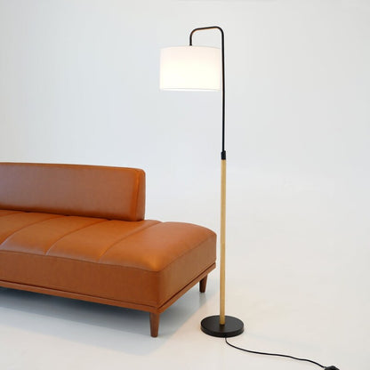 Lior Arc Floor Lamp - 59-Inch, Cylinder Shade, Wooden Pole, E26, Foot Switch, Black