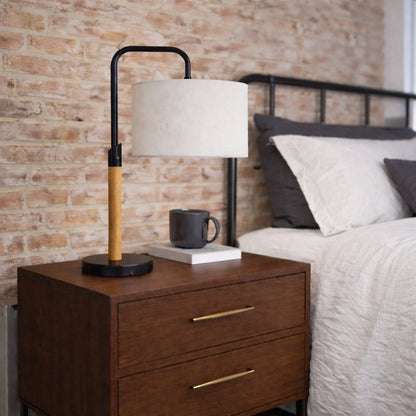Modern Desk Lamp - Metal & Wood Table Lamp with Cylinder Shade, E26, 110V