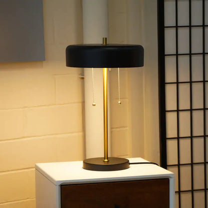 Black and White Drum Shade Table Lamp - Modern Bedside Lamp with Pull Chain Switch, E26