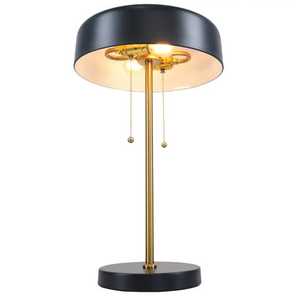 Black and White Drum Shade Table Lamp - Modern Bedside Lamp with Pull Chain Switch, E26