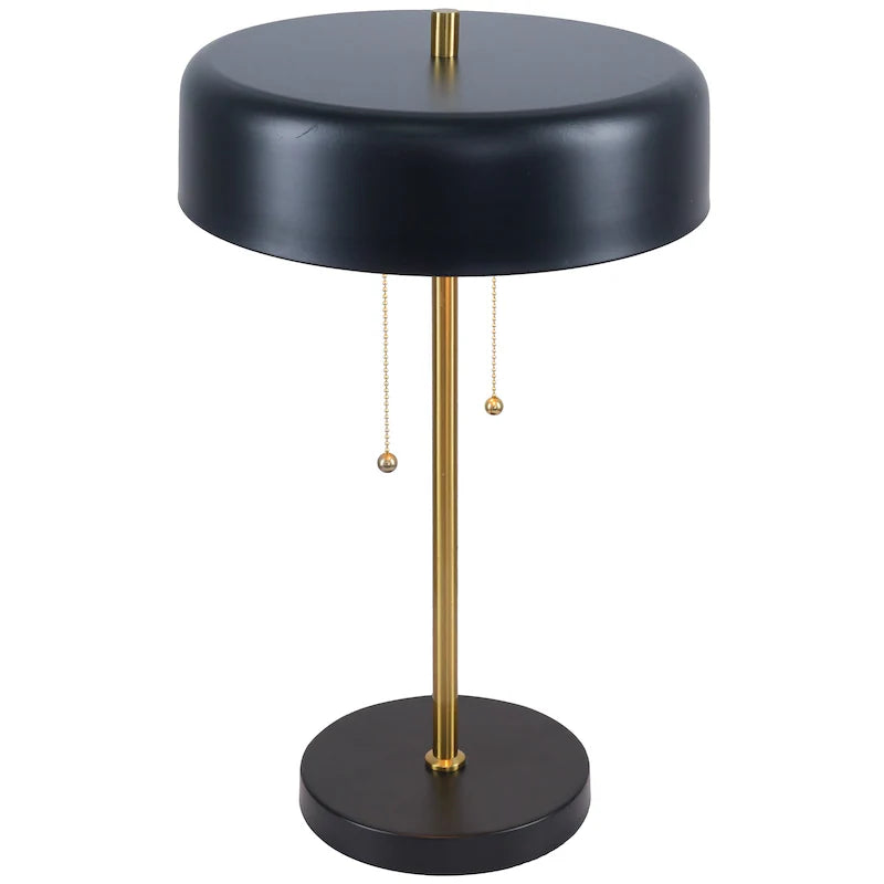 Black and White Drum Shade Table Lamp - Modern Bedside Lamp with Pull Chain Switch, E26