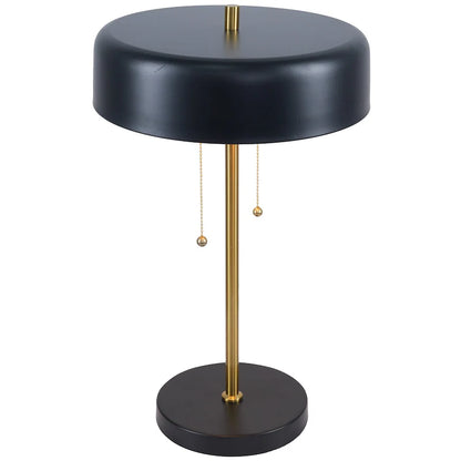 Black and White Drum Shade Table Lamp - Modern Bedside Lamp with Pull Chain Switch, E26