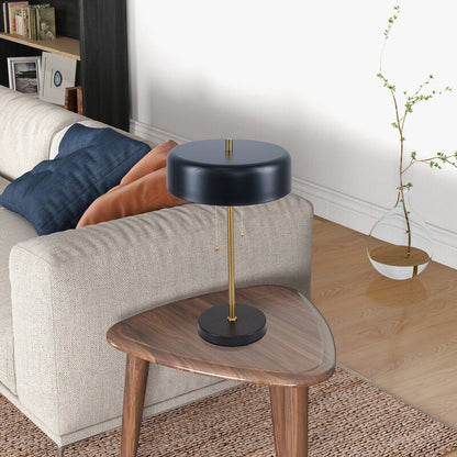 Black and White Drum Shade Table Lamp - Modern Bedside Lamp with Pull Chain Switch, E26