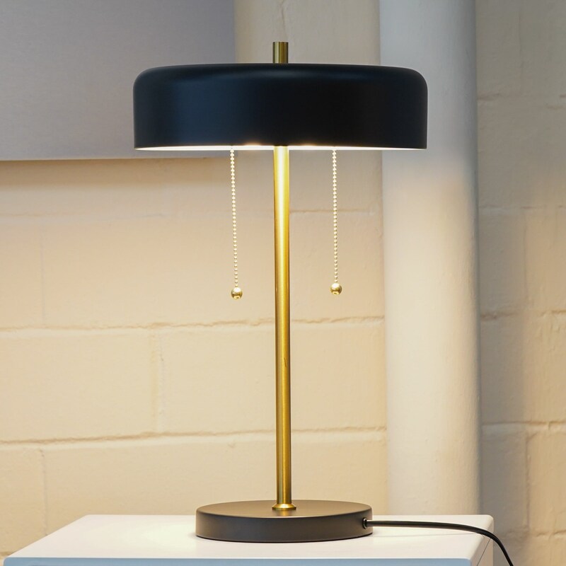 Black and White Drum Shade Table Lamp - Modern Bedside Lamp with Pull Chain Switch, E26