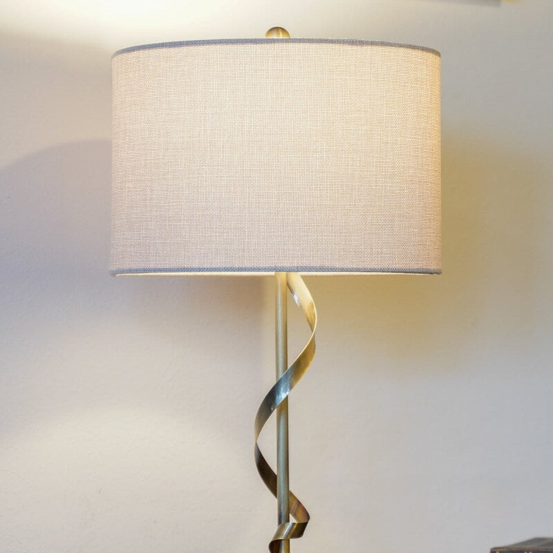 Solid Wood Table Lamp with Twisted Metal Stem and Linen Shade - Bedside Nightstand Lamp E26