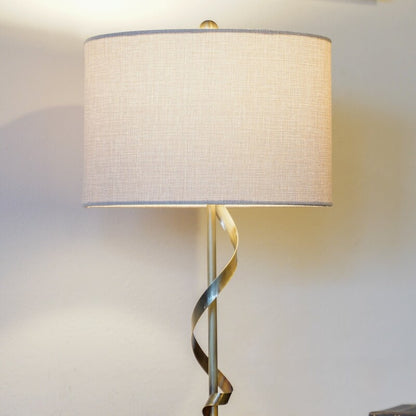 Solid Wood Table Lamp with Twisted Metal Stem and Linen Shade - Bedside Nightstand Lamp E26