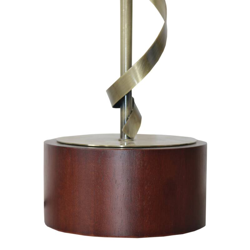 Solid Wood Table Lamp with Twisted Metal Stem and Linen Shade - Bedside Nightstand Lamp E26