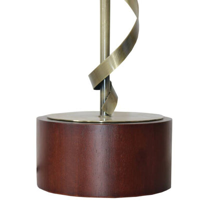 Solid Wood Table Lamp with Twisted Metal Stem and Linen Shade - Bedside Nightstand Lamp E26