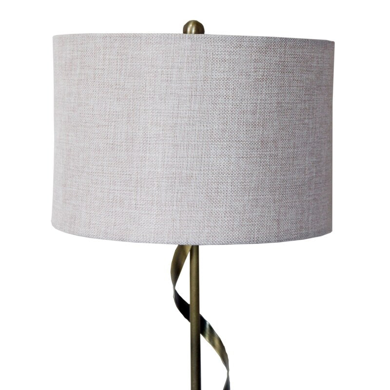 Solid Wood Table Lamp with Twisted Metal Stem and Linen Shade - Bedside Nightstand Lamp E26