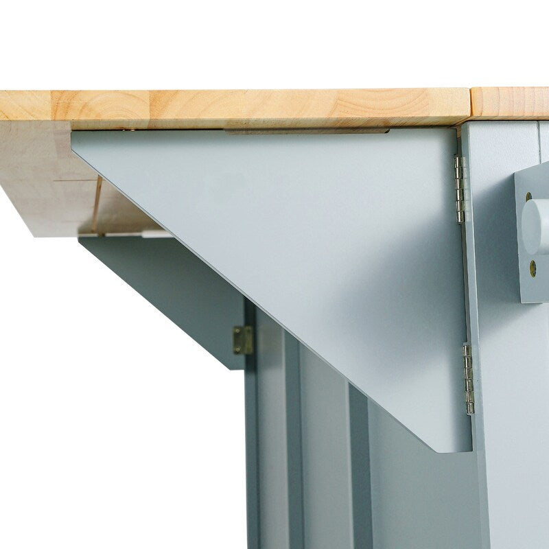 Kitchen Island with Rubberwood Folding Leaf Countertop, 3 Drawers, Cabinet with Interior Shelves and 5 Wheels, Blue