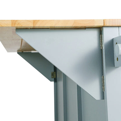 Kitchen Island with Rubberwood Folding Leaf Countertop, 3 Drawers, Cabinet with Interior Shelves and 5 Wheels, Blue