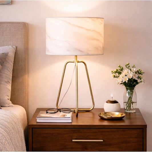 Marble Table Lamp with Bronze Base - Modern Desk Lamp for Bedroom & Living Room
