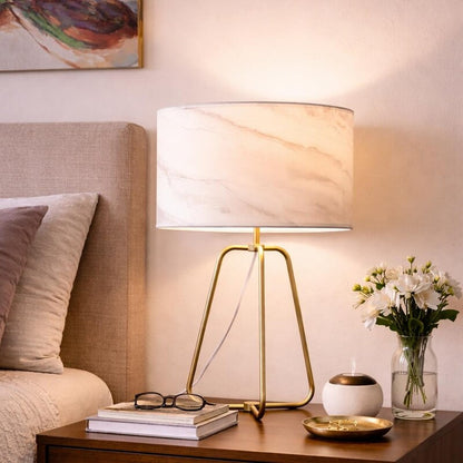 Marble Table Lamp with Bronze Base - Modern Desk Lamp for Bedroom & Living Room