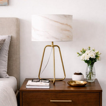 Marble Table Lamp with Bronze Base - Modern Desk Lamp for Bedroom & Living Room