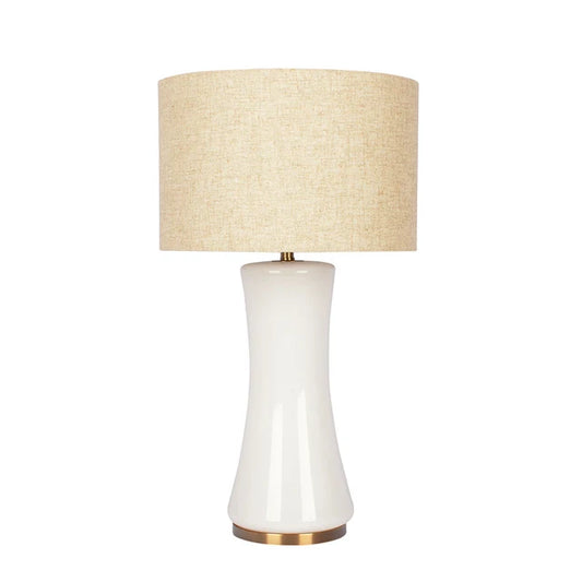 Cascade Glass Table Lamp with Gold Base and Off-White Fabric Shade