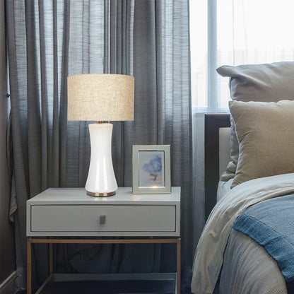 Cascade Glass Table Lamp with Gold Base and Off-White Fabric Shade