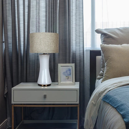 Cascade Glass Table Lamp with Gold Base and Off-White Fabric Shade