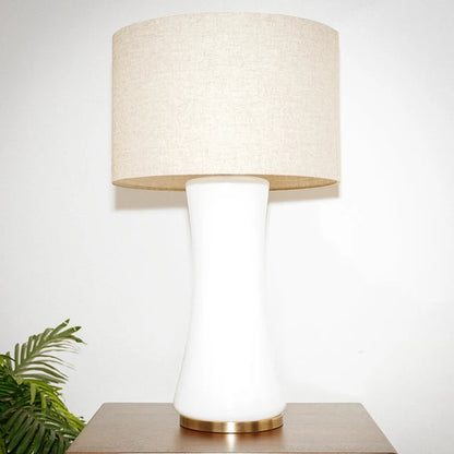 Cascade Glass Table Lamp with Gold Base and Off-White Fabric Shade