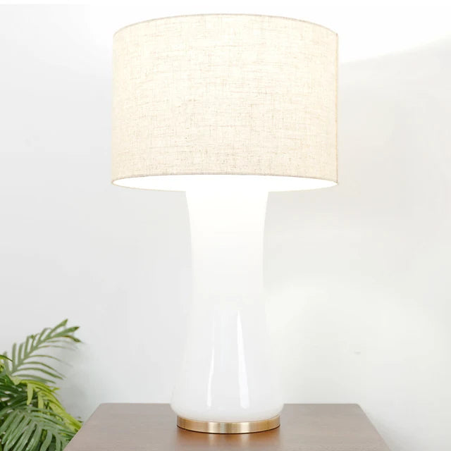 Cascade Glass Table Lamp with Gold Base and Off-White Fabric Shade
