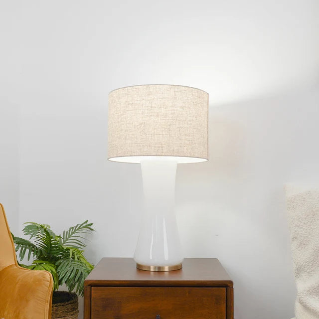 Cascade Glass Table Lamp with Gold Base and Off-White Fabric Shade