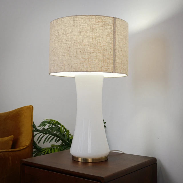 Cascade Glass Table Lamp with Gold Base and Off-White Fabric Shade