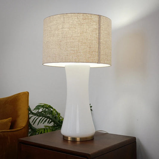 Cascade Glass Table Lamp with Gold Base and Off-White Fabric Shade