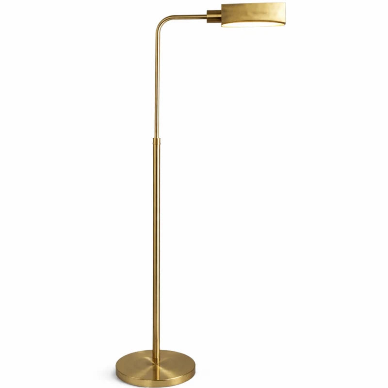 Verve Brassed Gold LED Floor Lamp - 63-Inch, Solid Brass, Adjustable Round Base, 6W, 3000K, No Bulb Needed