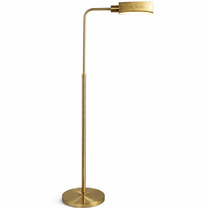 Verve Brassed Gold LED Floor Lamp - 63-Inch, Solid Brass, Adjustable Round Base, 6W, 3000K, No Bulb Needed