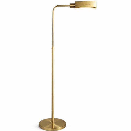 Verve Brassed Gold LED Floor Lamp - 63-Inch, Solid Brass, Adjustable Round Base, 6W, 3000K, No Bulb Needed