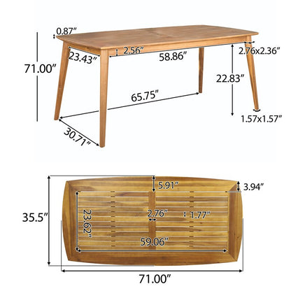 7-Piece Outdoor Acacia Wood Dining Set - 71" Teak Table with 6 Ergonomic Chairs