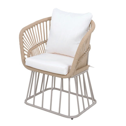Outdoor 7-Piece Teak Dining Set - Table & 6 Wicker Chairs with Cushions