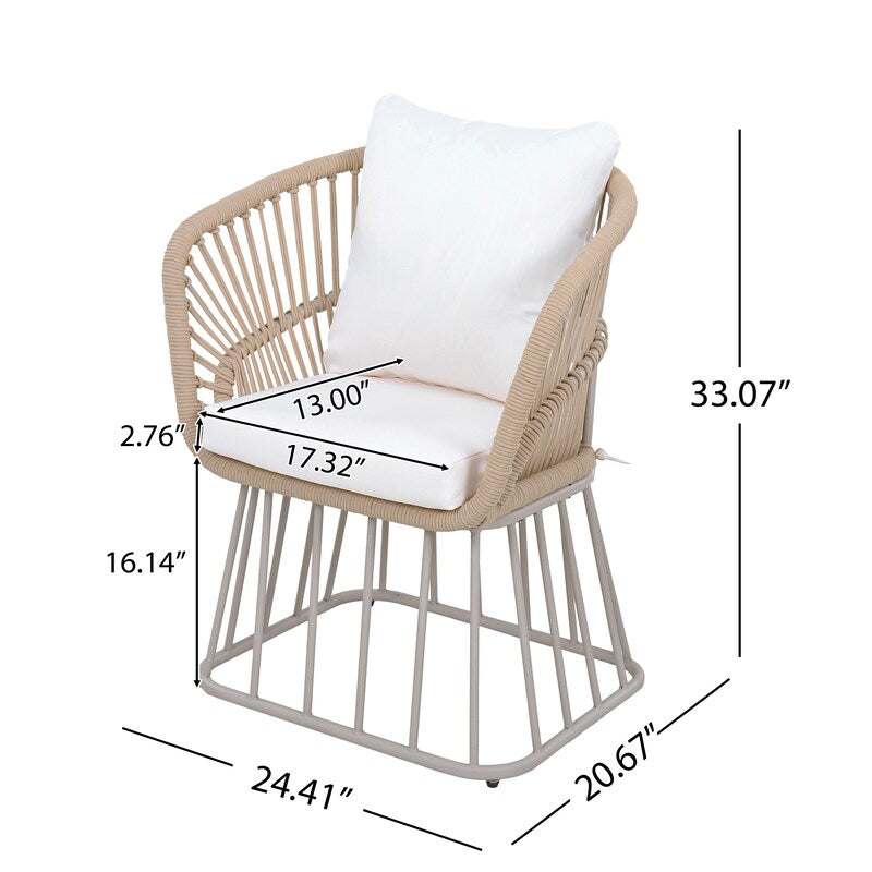 Outdoor 7-Piece Teak Dining Set - Table & 6 Wicker Chairs with Cushions