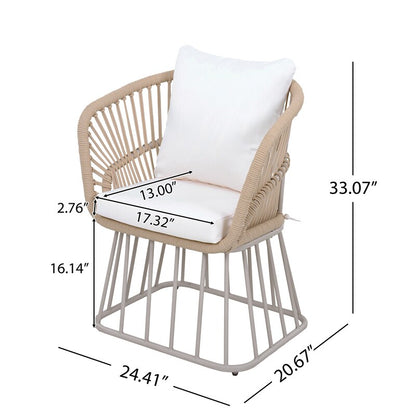Outdoor 7-Piece Teak Dining Set - Table & 6 Wicker Chairs with Cushions