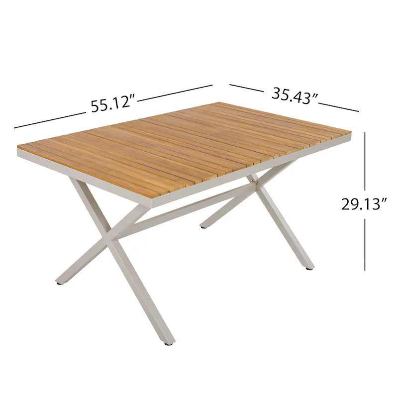 Outdoor 7-Piece Teak Dining Set - Table & 6 Wicker Chairs with Cushions