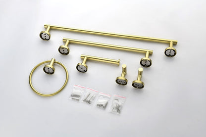 6-Pieces Brushed Gold Bathroom Hardware Set SUS304 Stainless Steel Round Wall Mounted Includes Hand Towel Bar,Toilet Paper Holder,Robe Towel Hooks,Bathroom Accessories Kit